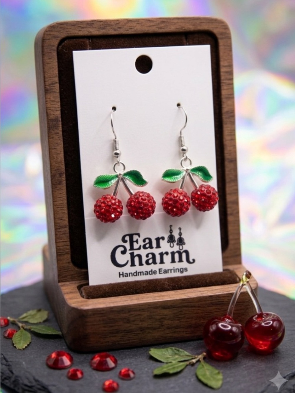 New - Red Crystal Cherry Drop Earrings